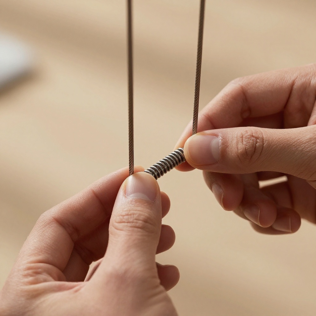 Close-up of deliberate hand placement adjusting a reformer spring mechanism
